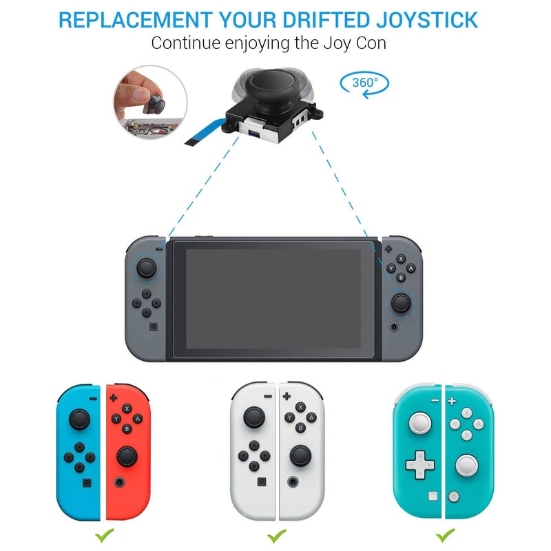 JAOYSTII 3D Replacement Joystick Analog, Thumb Stick for Nintendo Switch, 2-Pack Analog Joystick Replacement with 2pcs Thumb Stick Caps & Screws (Black) - Image 3